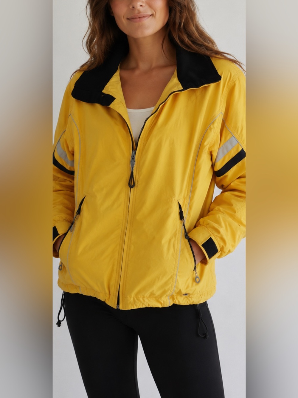 Roxy Snow Women’s M Yellow Ski Jacket Reflective Trim Full Zip Winter Snowboard